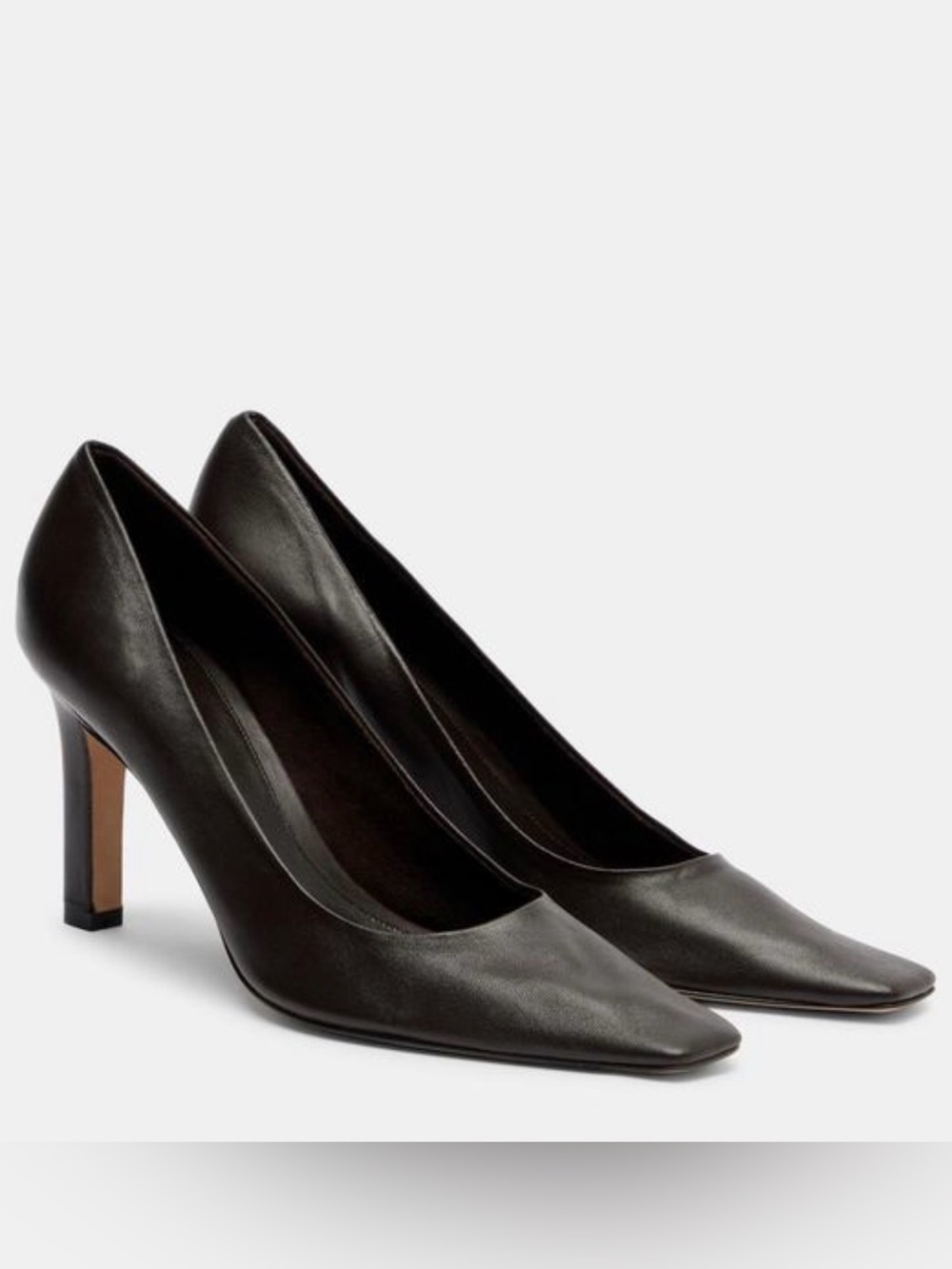 The Row Black Leather Pointed-Toe Mid-Heel Pumps